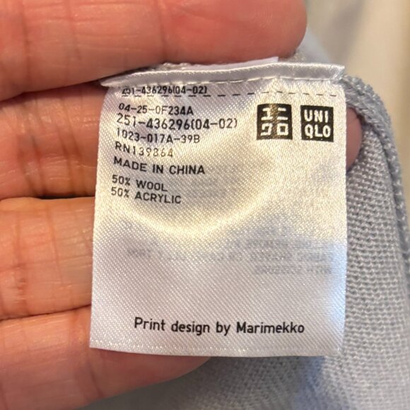 Marimekko Uniqlo Cream Black Gray Mock Neck Long Wool Blend Sweater - Picture 8 of 9